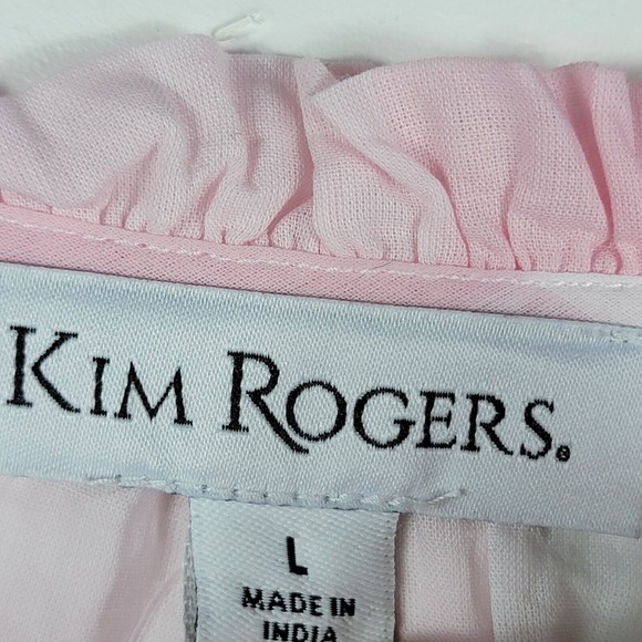 Kim Rogers Womens Size Large Peasant Blouse Pink White Checks Sheer New - Picture 3 of 7